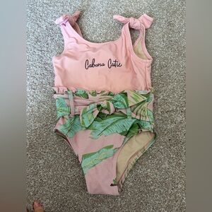 Cabana Cutie Pink Tropical Tie-Waist Kids One-Piece Swimsuit